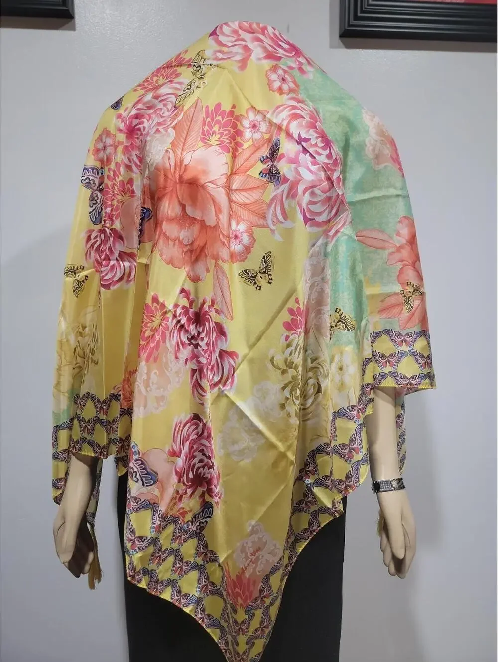 Johnny Was Charlie Print Silk Square Scarf With Tassels Silk Floral NEW #A